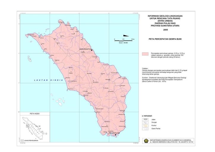 Cuplikan layar peta : Peta Percepatan Permukaan Gempa Bumi Nias