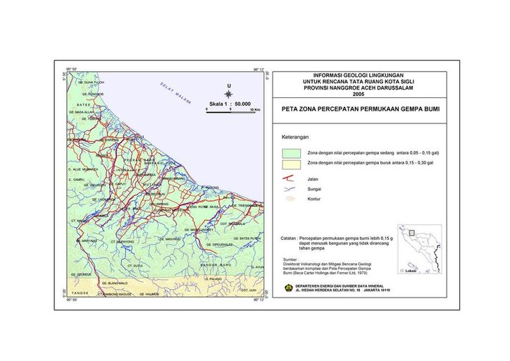 Cuplikan layar peta : Peta Percepatan Permukaan Gempa Bumi Sigli