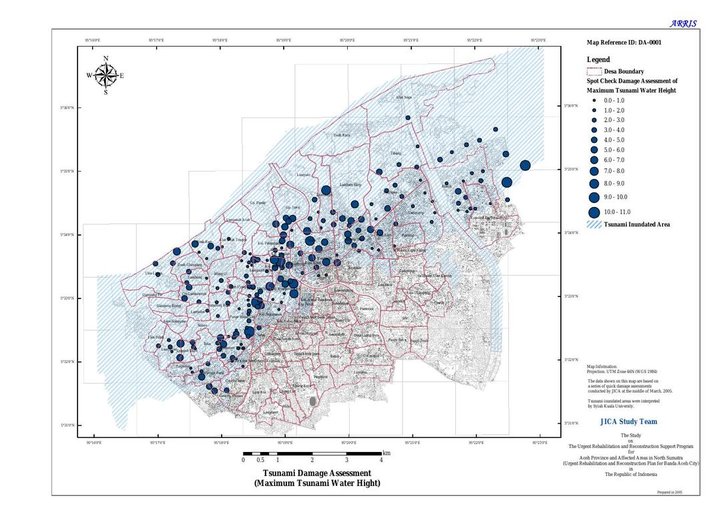 Cuplikan layar peta : Tsunami Damage Assessment (Maximum Tsunami Water Height)