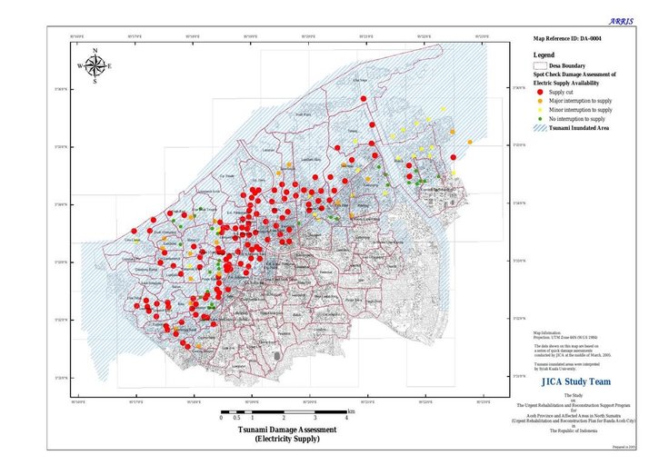 Cuplikan layar peta : Tsunami Damage Assessment (Electricity Supply)