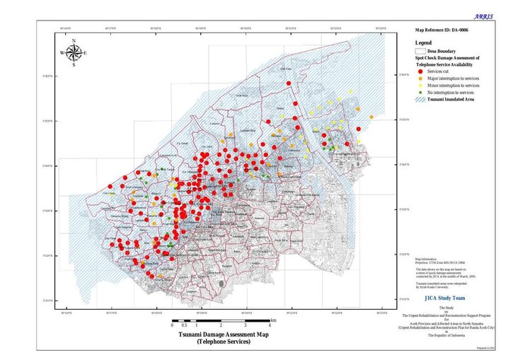 Cuplikan layar peta : Tsunami Damage Assessment (Telephone Services)