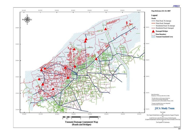 Cuplikan layar peta : Tsunami Damage Assessment (Roads and Bridges)