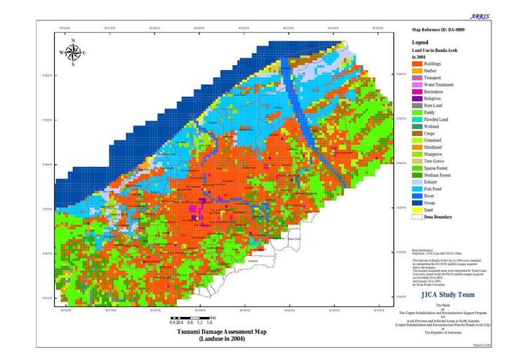 Cuplikan layar peta : Tsunami Damage Assessment (Landuse in 2004)