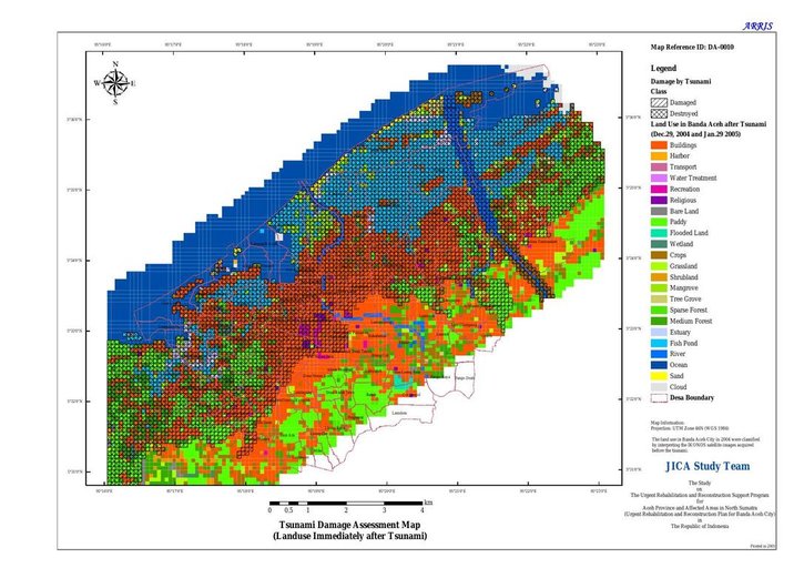 Cuplikan layar peta : Tsunami Damage Assessment (Landuse Immediately after Tsunami)