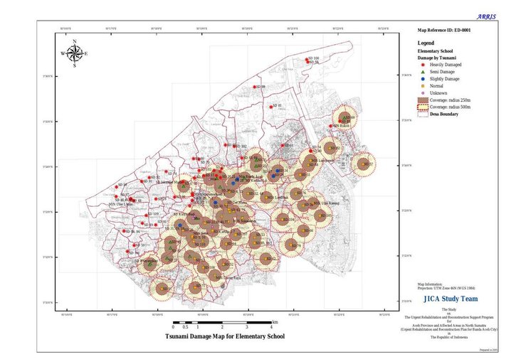 Cuplikan layar peta : Tsunami Damage Map for Elementary School