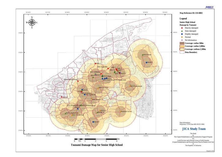 Cuplikan layar peta : Tsunami Damage Map for Senior High School