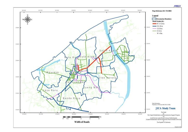 Cuplikan layar peta : Banda Aceh Width of Roads