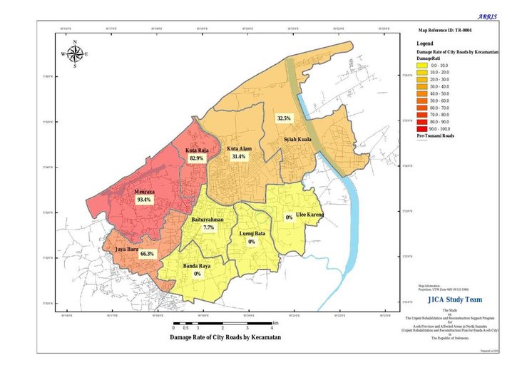 Cuplikan layar peta : Damage Rate of City Roads by Kecamatan