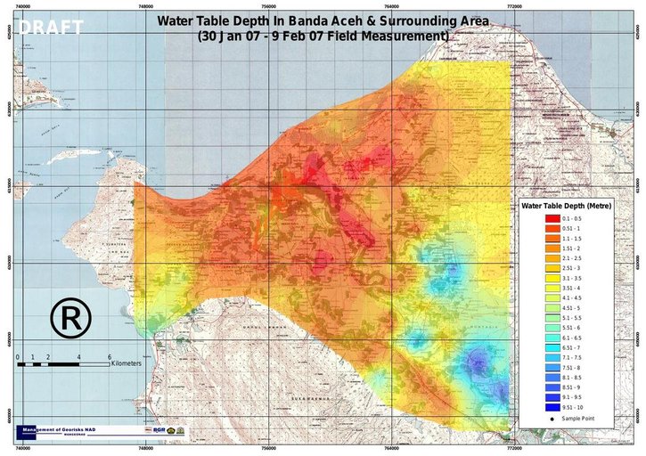 Cuplikan layar peta : Banda Aceh Water Table Depth