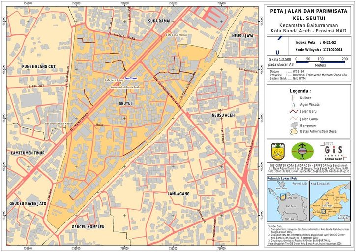 Cuplikan layar peta : PETA HASIL SURVEY JALAN DAN SARANA PARIWISATA SEUTUI