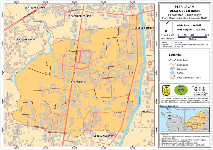 Cuplikan layar peta : PETA HASIL SURVEY JALAN DAN SARANA PARIWISATA DESA GEUCU INIEM