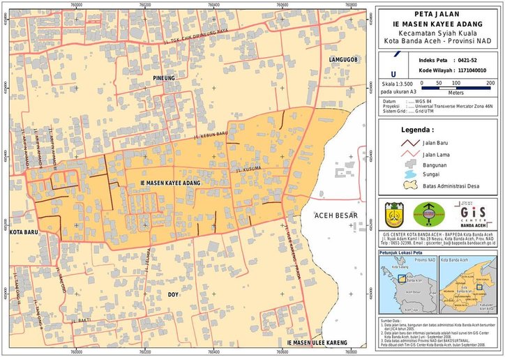 Cuplikan layar peta : PETA HASIL SURVEY JALAN DAN SARANA PARIWISATA DESA IE MASEN KAYEE ADANG