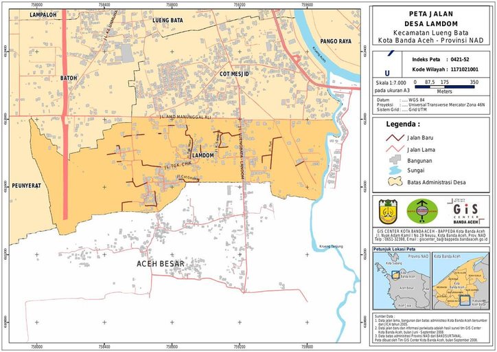 Cuplikan layar peta : PETA HASIL SURVEY JALAN DAN SARANA PARIWISATA DESA LAMDOM