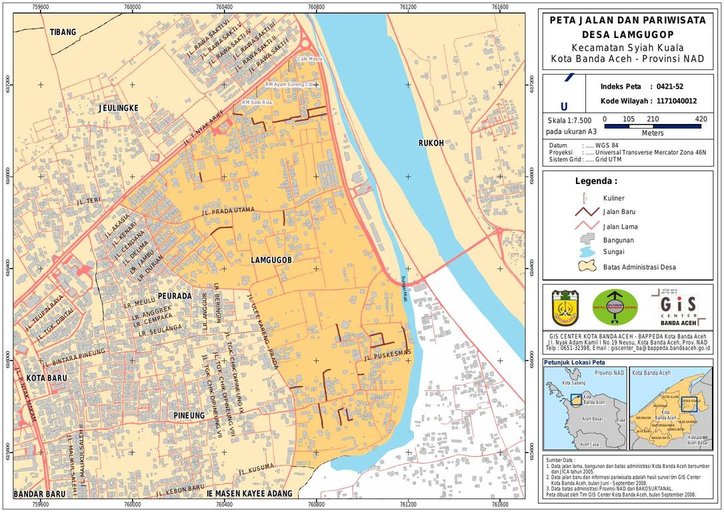 Cuplikan layar peta : PETA HASIL SURVEY JALAN DAN SARANA PARIWISATA DESA LAMGUGOB