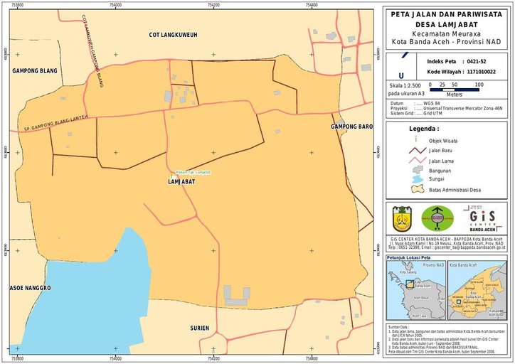 Cuplikan layar peta : PETA HASIL SURVEY JALAN DAN SARANA PARIWISATA DESA LAMJABAT