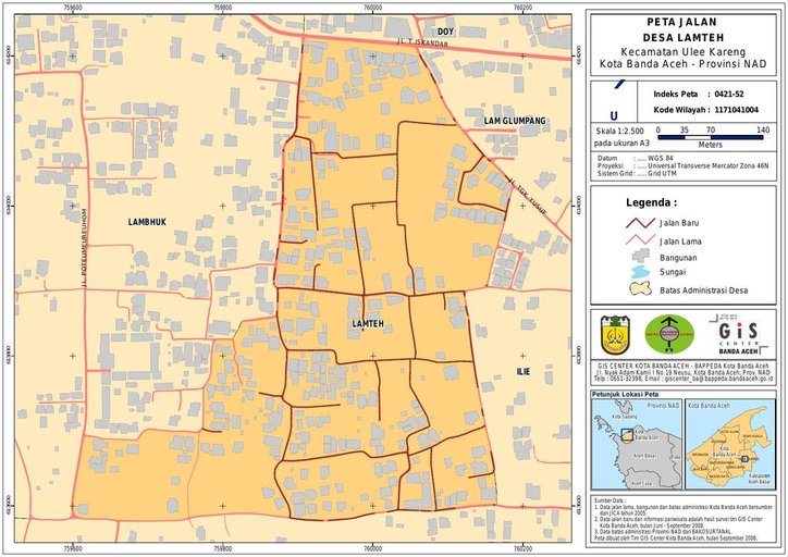 Cuplikan layar peta : PETA_HASIL SURVEY JALAN DAN SARANA PARIWISATA DESA LAMTEH