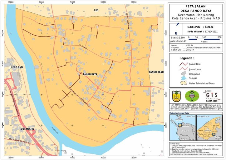 Cuplikan layar peta : PETA HASIL SURVEY JALAN DAN SARANA PARIWISATA DESA PANGO RAYA