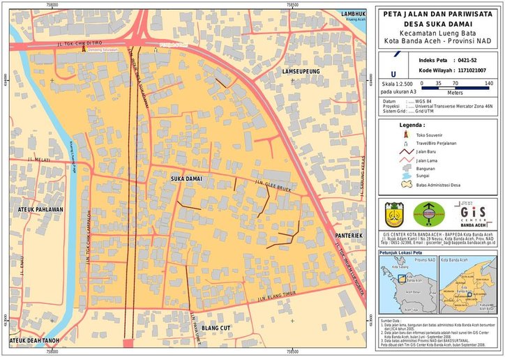 Cuplikan layar peta : PETA HASIL SURVEY JALAN DAN SARANA PARIWISATA DESA SUKA DAMAI