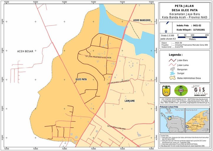 Cuplikan layar peta : PETA HASIL SURVEY JALAN DAN SARANA PARIWISATA DESA ULEE PATA