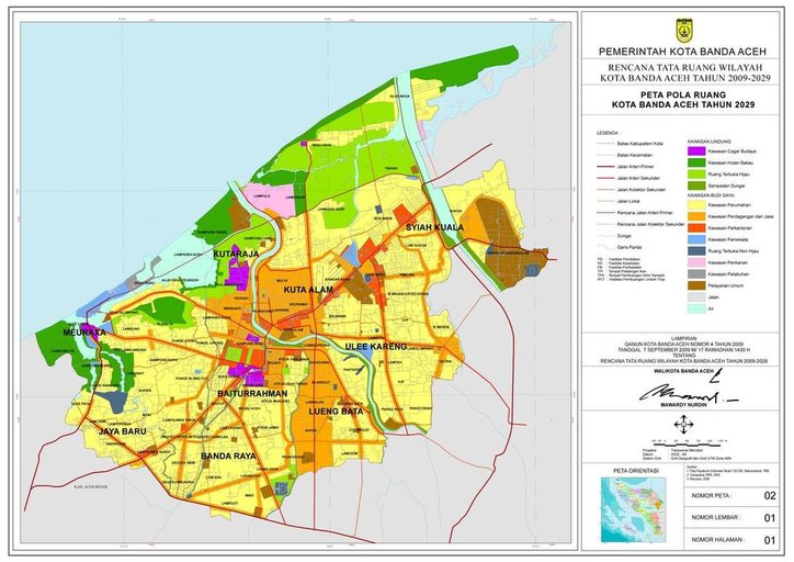 Cuplikan layar peta : Peta Pola Ruang Kota Banda Aceh Tahun 2029