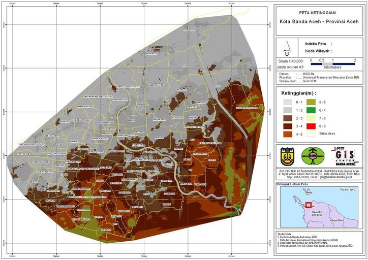 Cuplikan layar peta : Peta Ketinggian Kota Banda Aceh